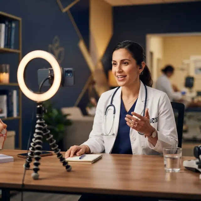 Médico gravando conteúdo educativo para redes sociais